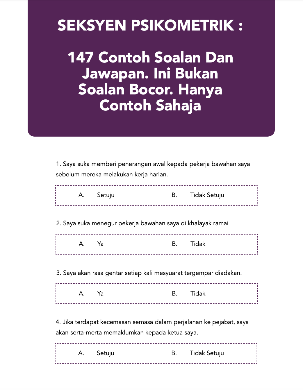 Contoh Set Soalan Psikometrik - IsiahkruwMora